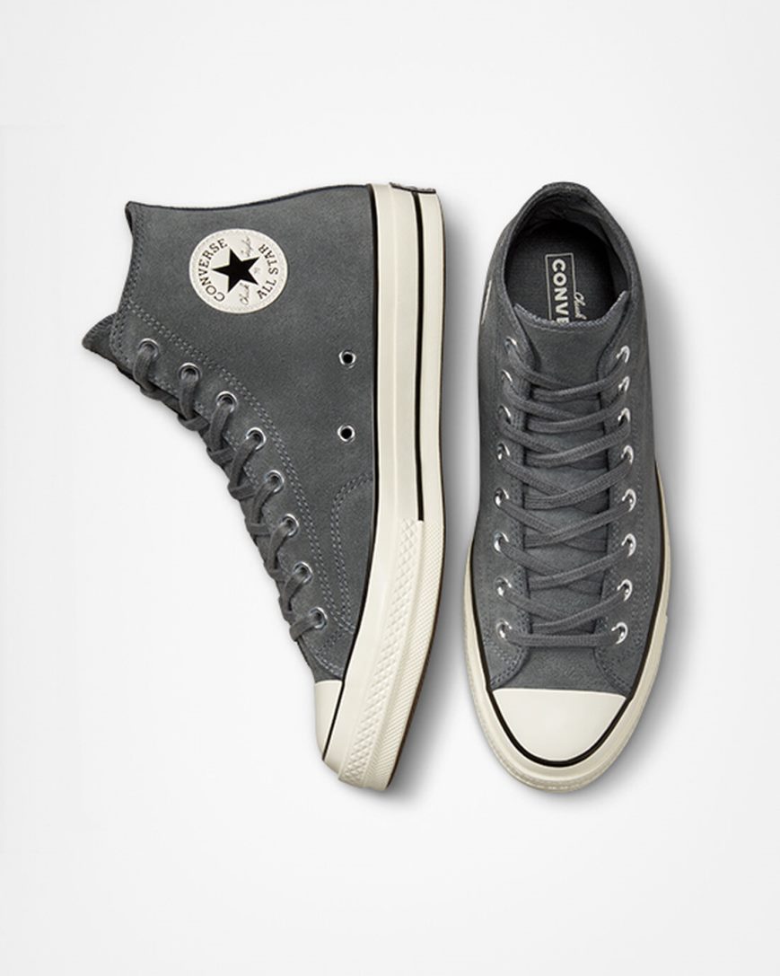 Tenisi Inalti Barbati Converse Chuck 70 Piele Intoarsa Gri Negrii | RO LD0KJ861